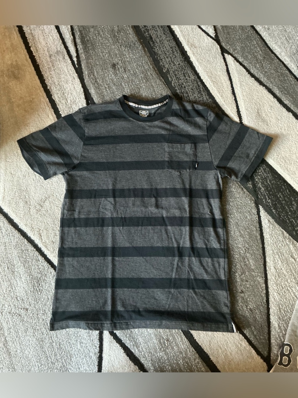 Size Large - Nike Logo Gray Black Stripe Dri Fit Short Sleeve Pocket Tee Shirt
